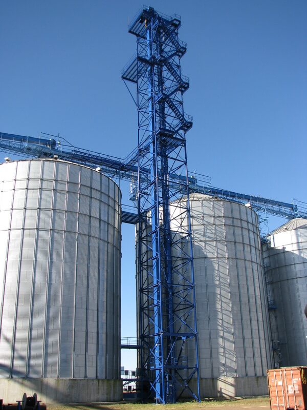 Bucket elevator tower at grain terminal